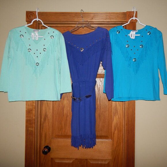 LOT Vintage Western Dress 7/8 & Shirts Size M Womens Sassa Conchos Cowgirl Rodeo - Picture 1 of 6